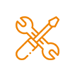 Icône orange d'un objet rectangulaire tenu par deux mains stylisées, symbolisant la gestion ou la manipulation.